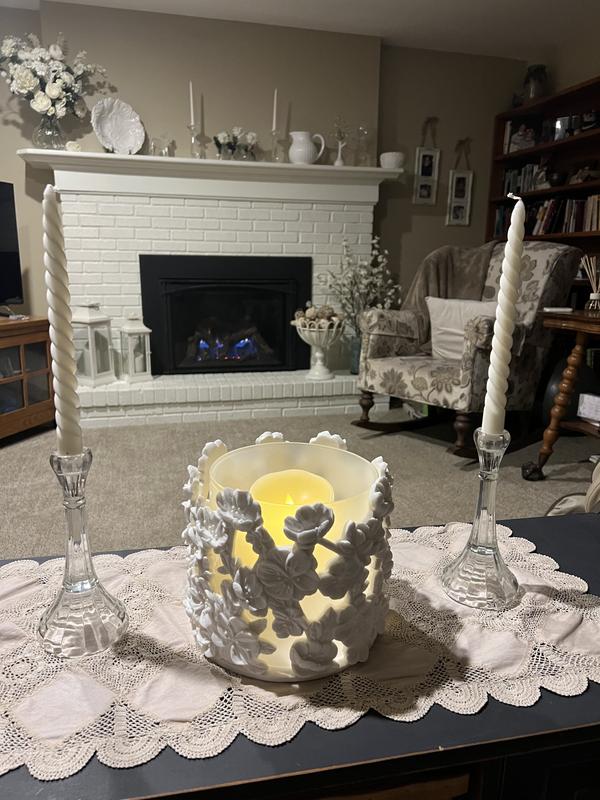 HomeWorx by Slatkin + Co. Frosted Glass Floral Hurricane - QVC.com