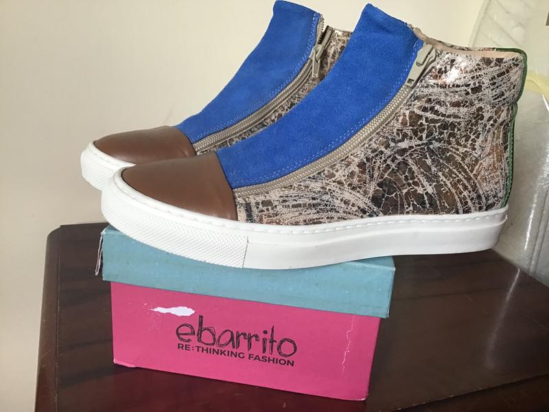 Ebarrito Sneaker alte in pelle patchwork con zip e suola 2,5 cm