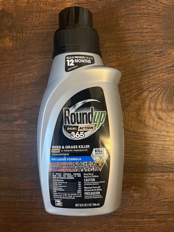 Roundup Dual Action 365 Weed & Grass Killer Plus 12 Month Preventer Concentrate, Kills & Prevents for up to 1 Year, 32 fl.oz