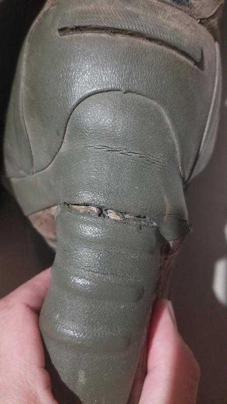 Cracked above heel on both boots.