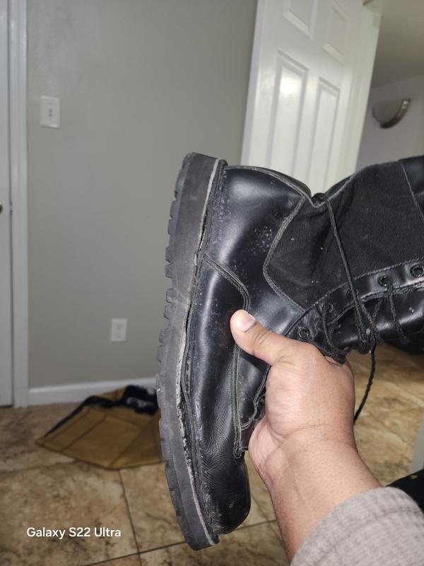 Busted heel and side threads as I walked, soles wore down smooth causing me to lose traction, and the brim leather was very hard to soften and painful to walk in fully laced up as it's intended to be.