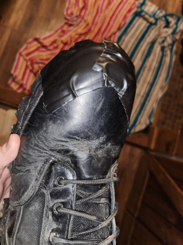 Taped up toe box to keep from getting wet feet