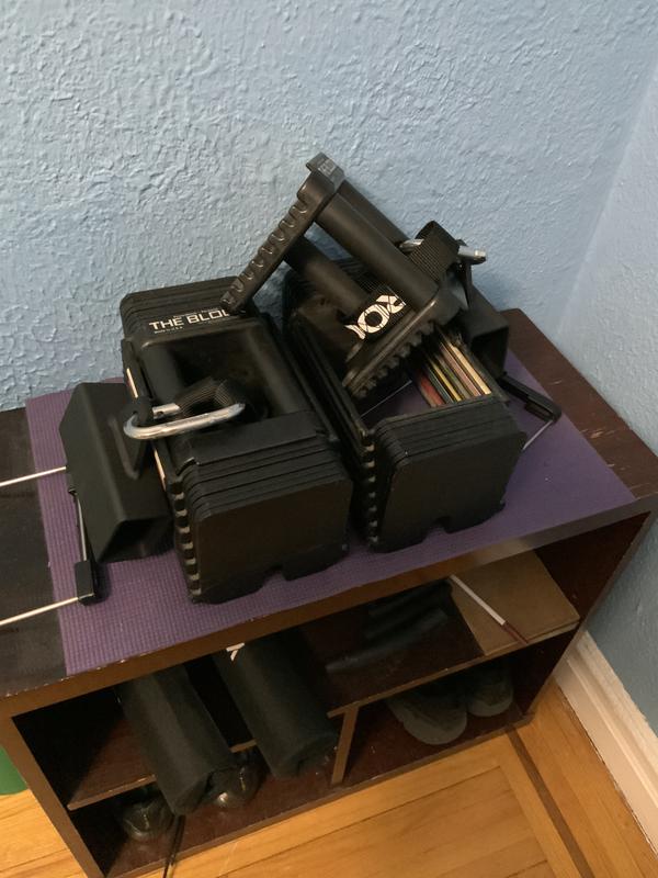 Pinch Blocks attached to adjustable dumbbells.