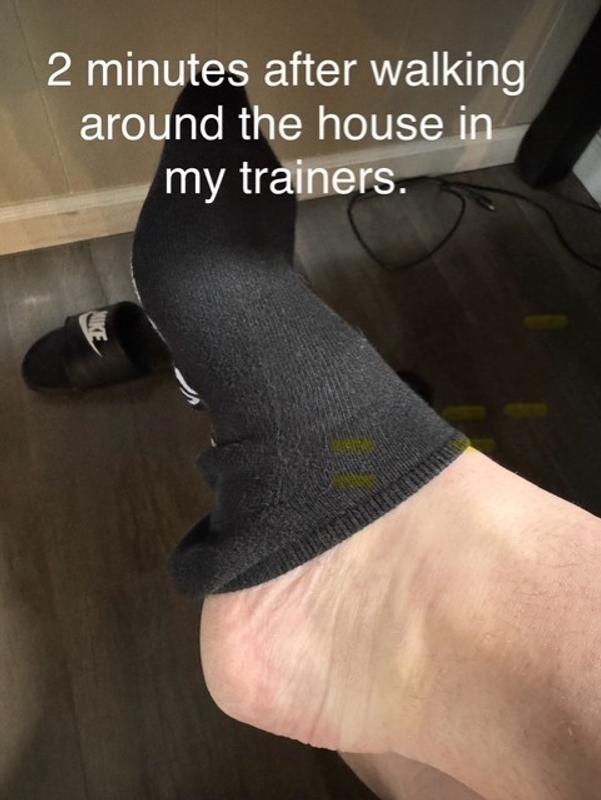 1st photo is after wearing the socks for minutes in my trainers. 2nd photo is what it looks like when I put it on.