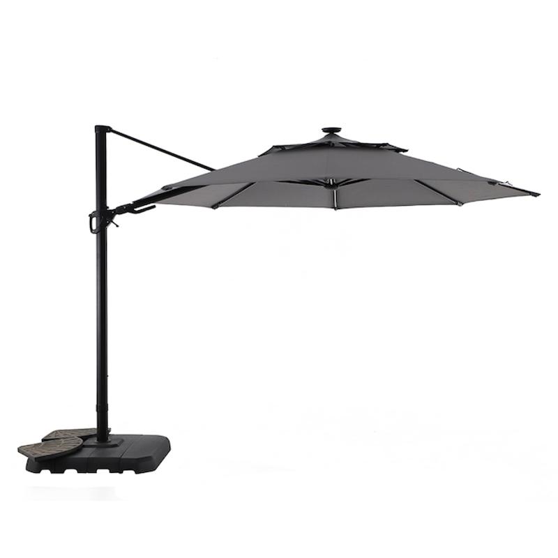 Style Selections 11-ft Grey Offset Patio Umbrella with LED Lights, Crank  Mechanism and Base Included URM819003J-2 | RONA