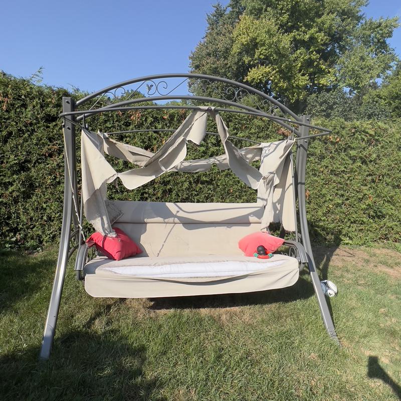 CorLiving Patio Swing with Arched Canopy in Beige PNT 803 S R no