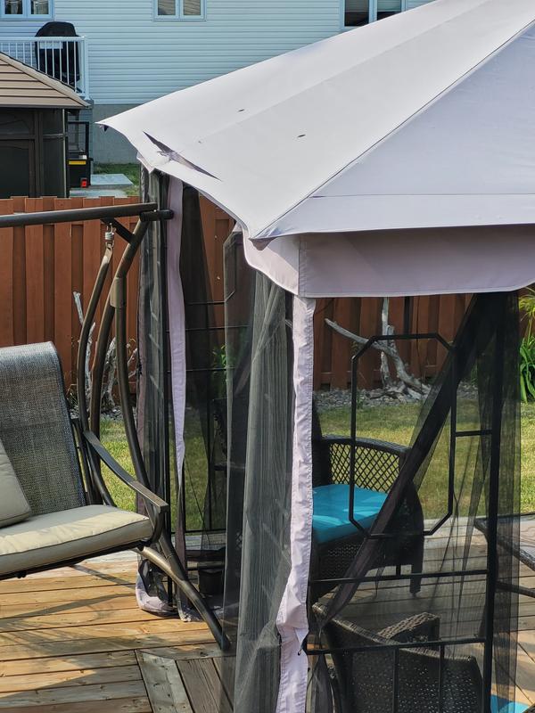 Style Selections 10-ft x 10-ft Black and Grey Soft-Top Gazebo with Netting  A101009400 Réno-Dépôt