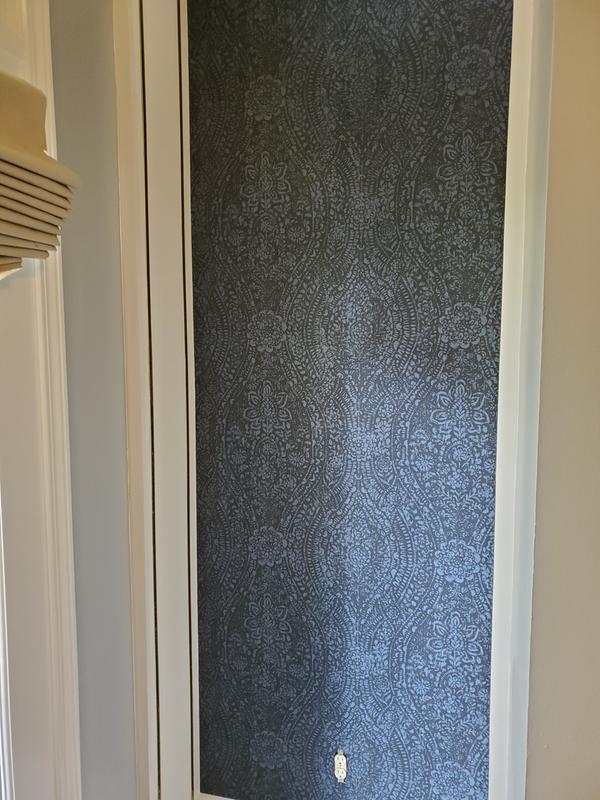 back of our bedroom bookshelf, before shelves added. Gorgeous pattern and color.