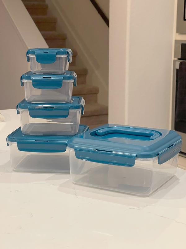 Rachael Ray Leak-Proof Nestable Container Food Storage Bin Set, 10-Piece  Square, Teal Lid