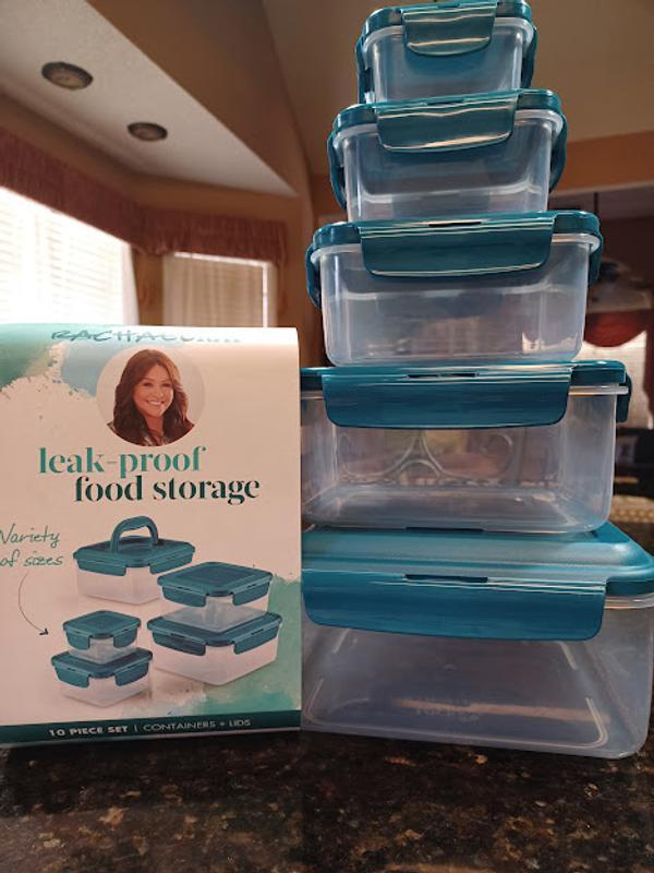 Rachael Ray Leak-Proof Nestable Container Food Storage Bin Set, 10-Piece  Square, Teal Lid