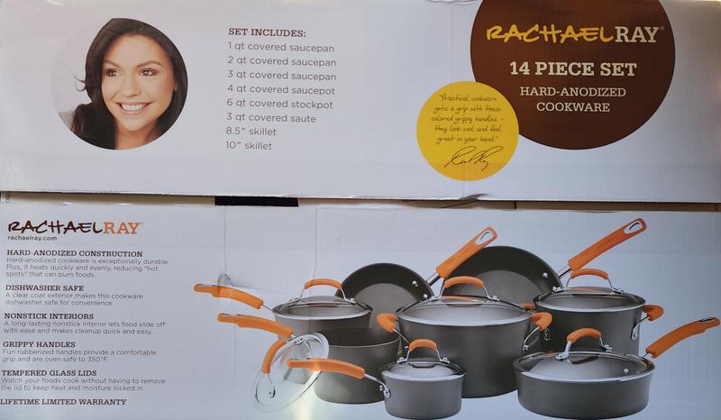 Rachael Ray Brights Hard Anodized Nonstick Stock Pot/Stockpot with Lid, 10  Quart, Gray with Orange Handles