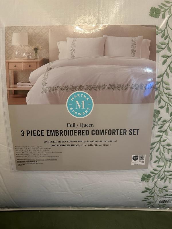 MARTHA STEWART Garden Path Embroidery 3-Piece White/Winter Blue