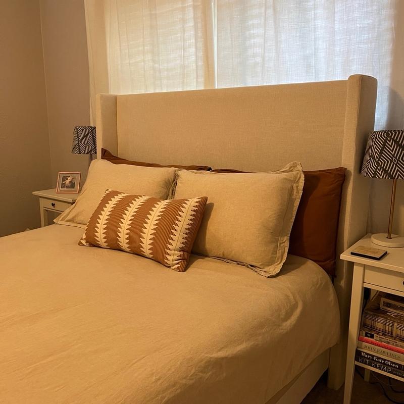 DHP Eveline Upholstered Wingback Bed, Queen, Textured Ivory Canvas in ...