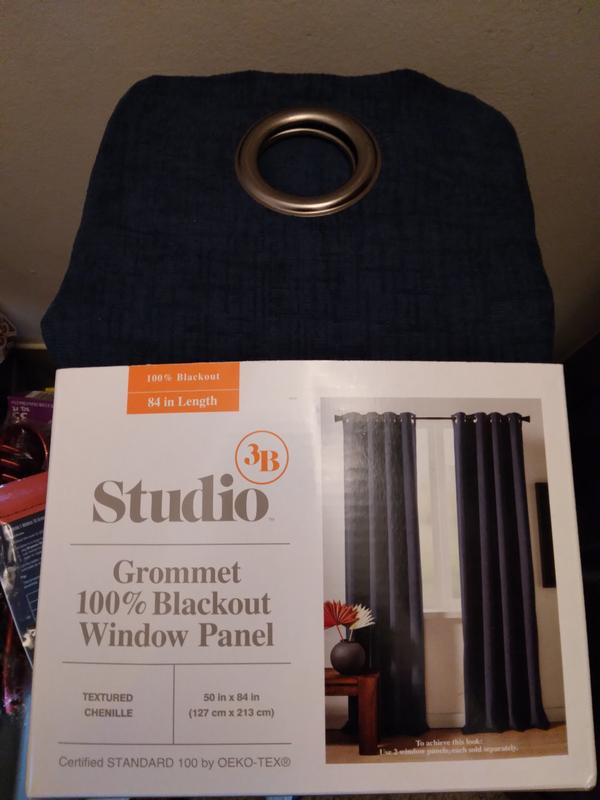 Studio 3B™ Chenille Grommet 100 Black Out Window Curtain Panel in Grey
