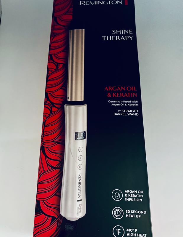 CI9527 SHINE THERAPY Argan Oil Keratin Infused 1 Straight Barrel Curling Wand for Loose Waves includes heat glove Remington