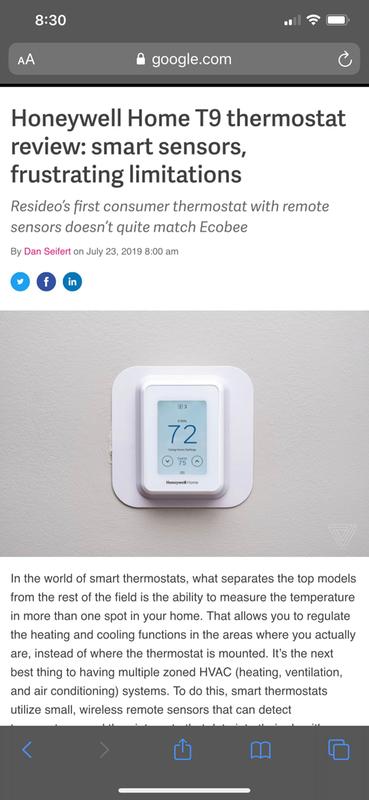 Honeywell Home T9 Wifi Thermostat with Smart Sensor