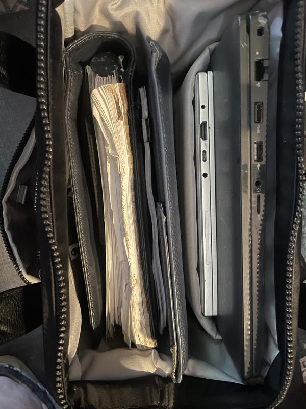 Plenty of room for 15” and 13” laptop, planner, remarkable.