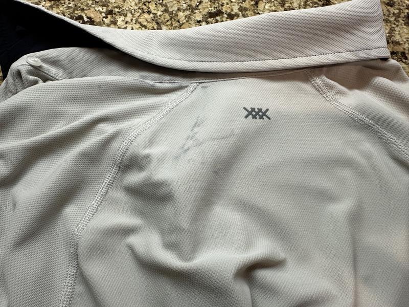 Customer photo for "Black cloth staining in and around collar"