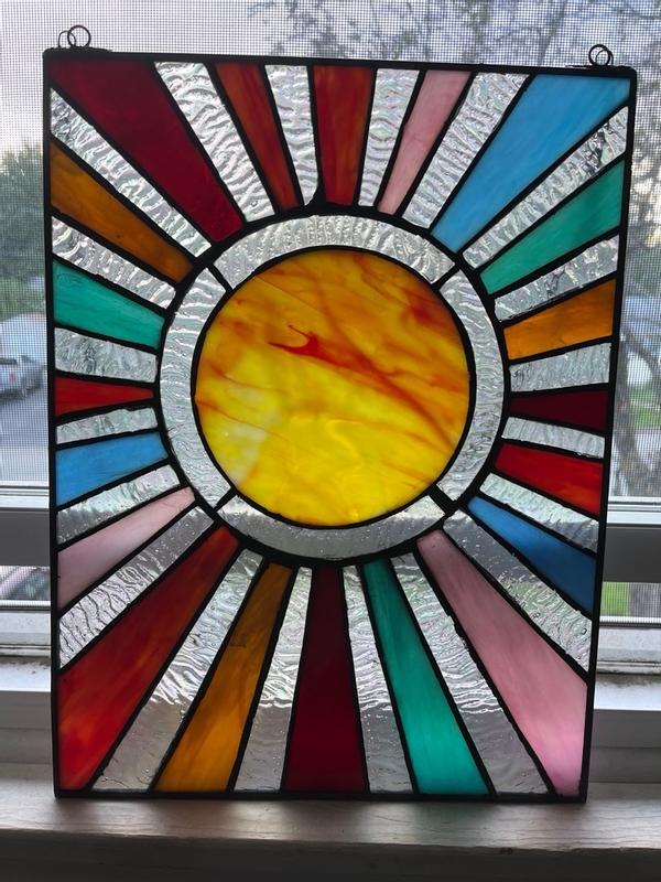 Sun flaming Stained Glass WIndow 12 fashion inches in circumference