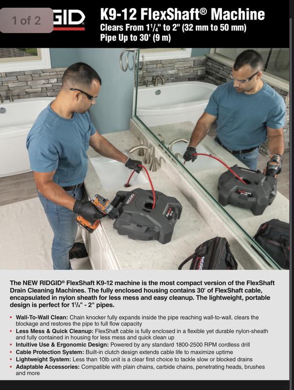RIDGID FlexShaft K9-12 Drain Cleaning Machine 74978