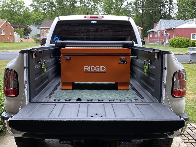 Rigid Job Site Box with padlocks for your power tools.