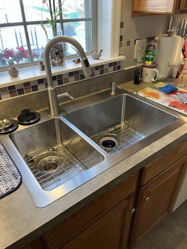 食器 159 Ruvati 33-inch Drop-in Low Platform-Divide Zero Radius 60/40