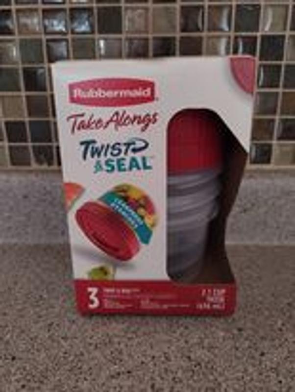 Rubbermaid TakeAlongs Twist & Seal 2.1-Cup Food Storage Containers, Ruby, 3-Pack