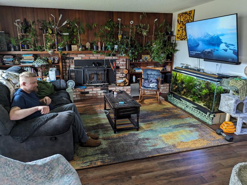 We put the couch over the ugly all-orange corner