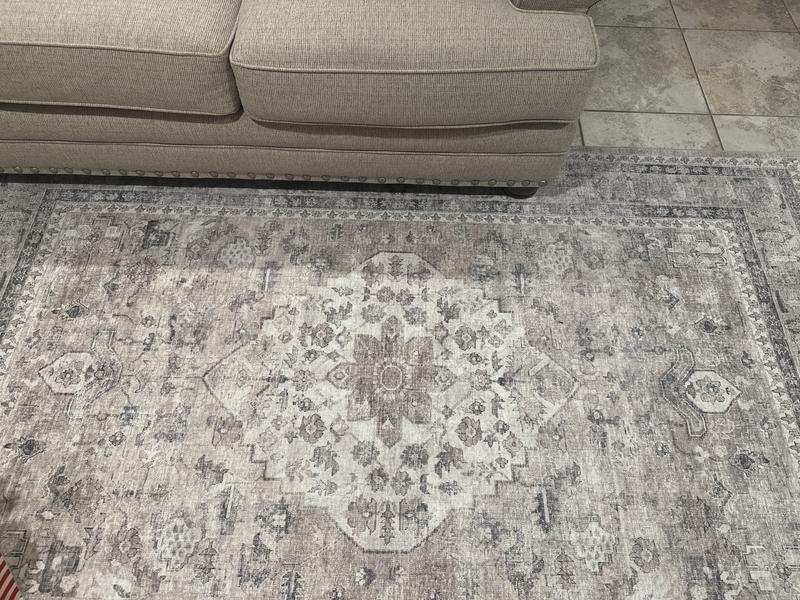 Spill Proof Keyara Washable Stain Resistant Taupe Rug
