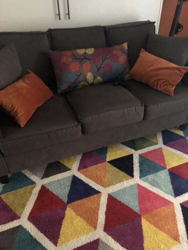 I used this rug in my teen’s hang out room and occasional guest space.