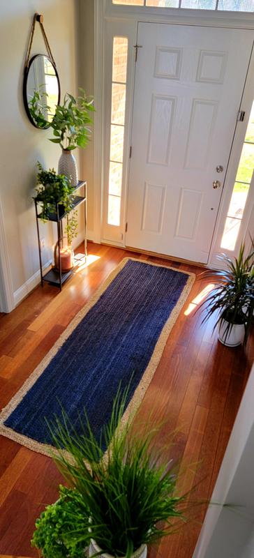 Jute rug runner 2.6x8 in blue