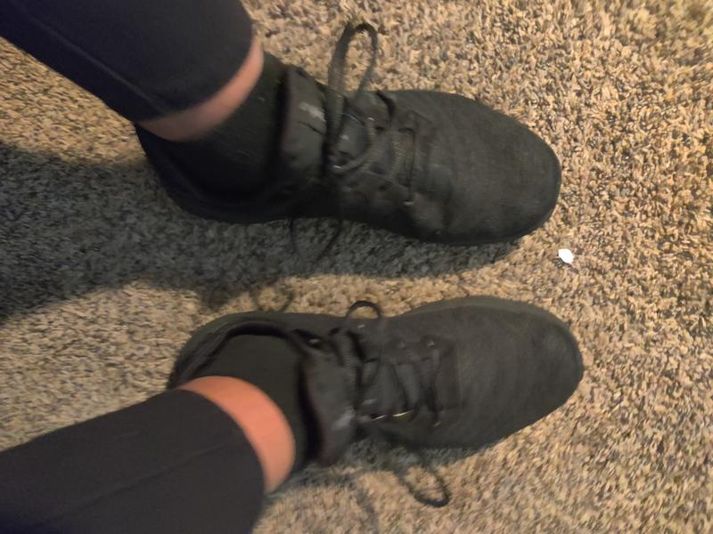 These shows are 9 months old. I workout at least 2-4 times a week. Weight at the start was 370. I'm down to 321 and could use the more narrow fit.