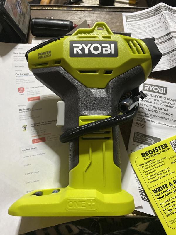 Ryobi 18V Lithium-Ion Cordless High Pressure Inflator w. Digital Gauge Tool  Only 741993503498