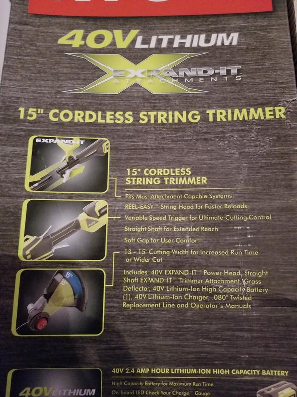 ryobi 40v lithium 15 cordless string trimmer