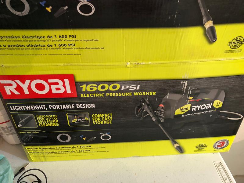 Ryobi 1 600 psi deals 1.2 gpm electric pressure washer