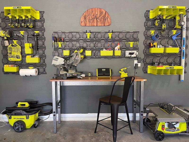 Rolling Tool Box Kit Installazione Sistema Storage RYOBI LINK 7 Pezzi | Guide A Parete, Ganci E Benne | Verde E Antracite Organizzazione Garage
