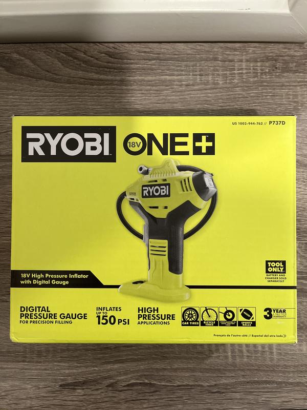 Ryobi 18V ONE+ Cordless High Pressure Inflator with Digital Gauge Kit  (Includes: P737D Digital Inflator, P102 Lithium-ion Battery pack, P118b  Charger) 