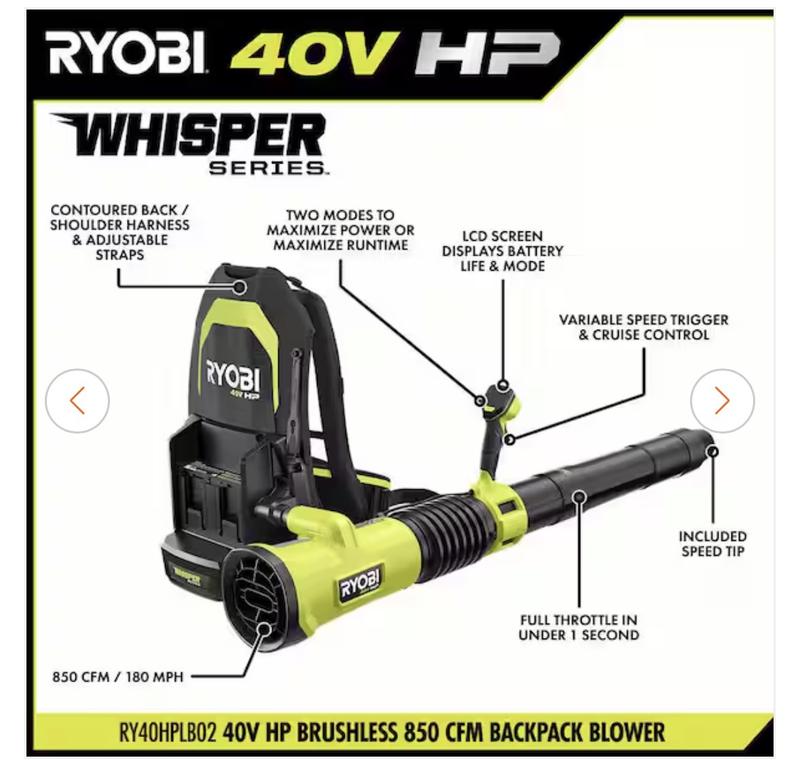 40V HP Brushless 850 CFM Backpack Blower Kit