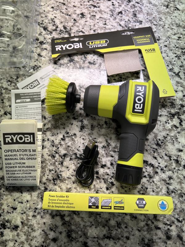 RYOBI USB Lithium Compact Scrubber Kit with 2.0 Ah Battery, USB Charging  Cord, and 2 in. Medium Bristle Brush FVG51K - The Home Depot