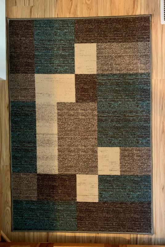 World Rug Gallery Modern Boxes Design Non-Slip (Non-Skid) Blue 6