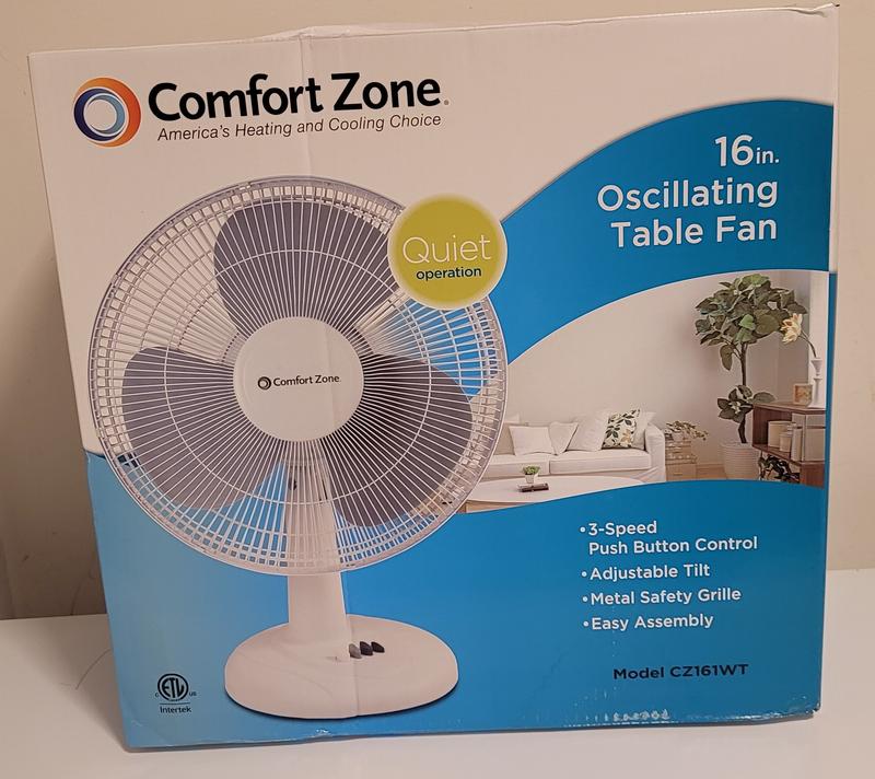 Comfort Zone 16 Inch 3 Speed Oscillating Table Fan In White Bed Bath Beyond