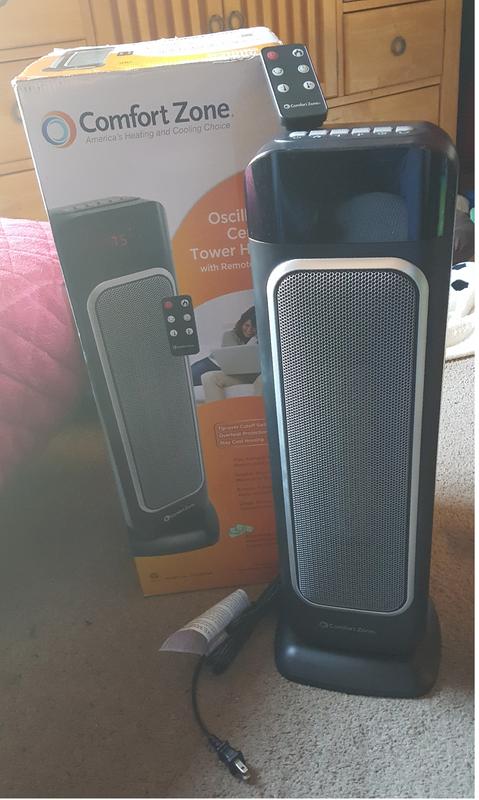 Comfort Zone Up to 1500-Watt Ceramic Tower Indoor Electric Space Heater  with Thermostat and Remote Included in the Electric Space Heaters  department at Lowes.com