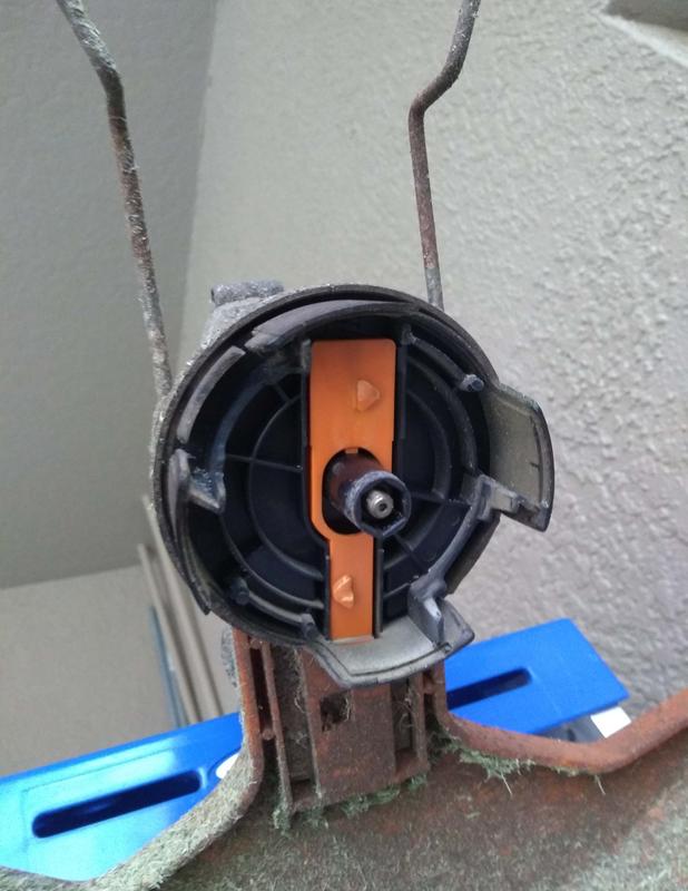 The yellow plastic was gradually weared as the the trimmer line dose not fit to the assemply tightly