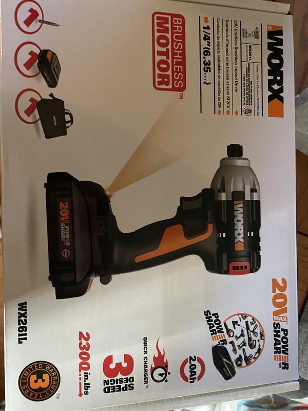 WX291L Worx 20V MaxLithium Cordless Powershare Impact Driver Battery  Included