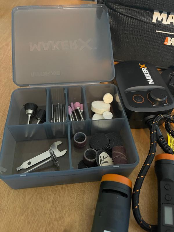 Worx MakerX 20-Volt Cordless Rotary Tool Kit w/Wood & Metal Crafter, Air  Brush, Heat Gun, Grinder, LED Light & 61 Accessories WX996L - The Home Depot