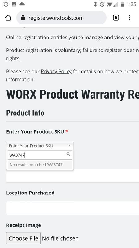 Worx registration error...