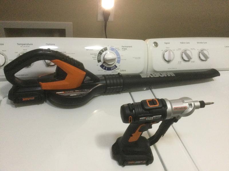 My Worx battery shareable tools in use.