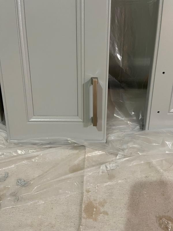 Close up of one of the cabinet doors after it was spray painted