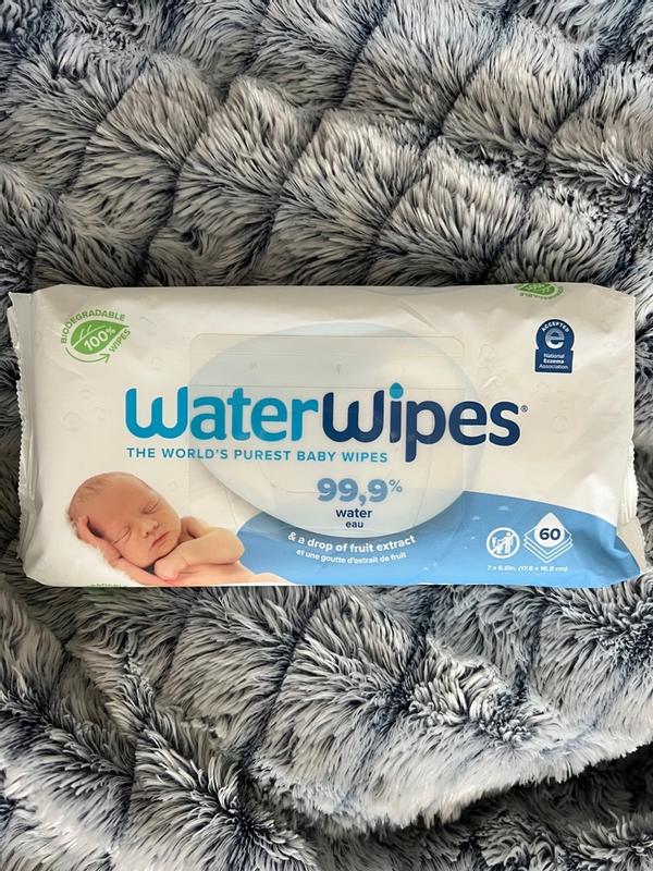WaterWipes Plastic-Free Original Baby Wipes, 99.9% Water Based Wipes,  Unscented, Fragrance-Free & Hypoallergenic for Sensitive Skin, 540 Count (9  packs), Packaging May Vary