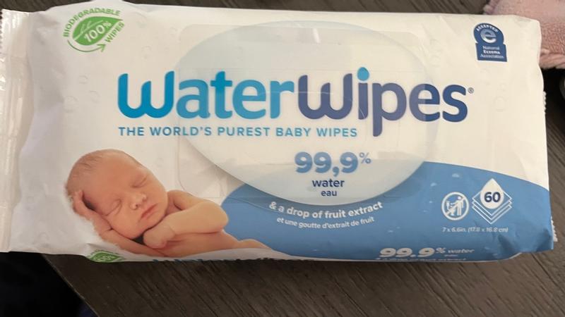 WaterWipes Plastic-Free Original Baby Wipes, 99.9% Water Based Wipes,  Unscented & Hypoallergenic for Sensitive Skin, 540 Count (9 packs), Packaging  May Vary